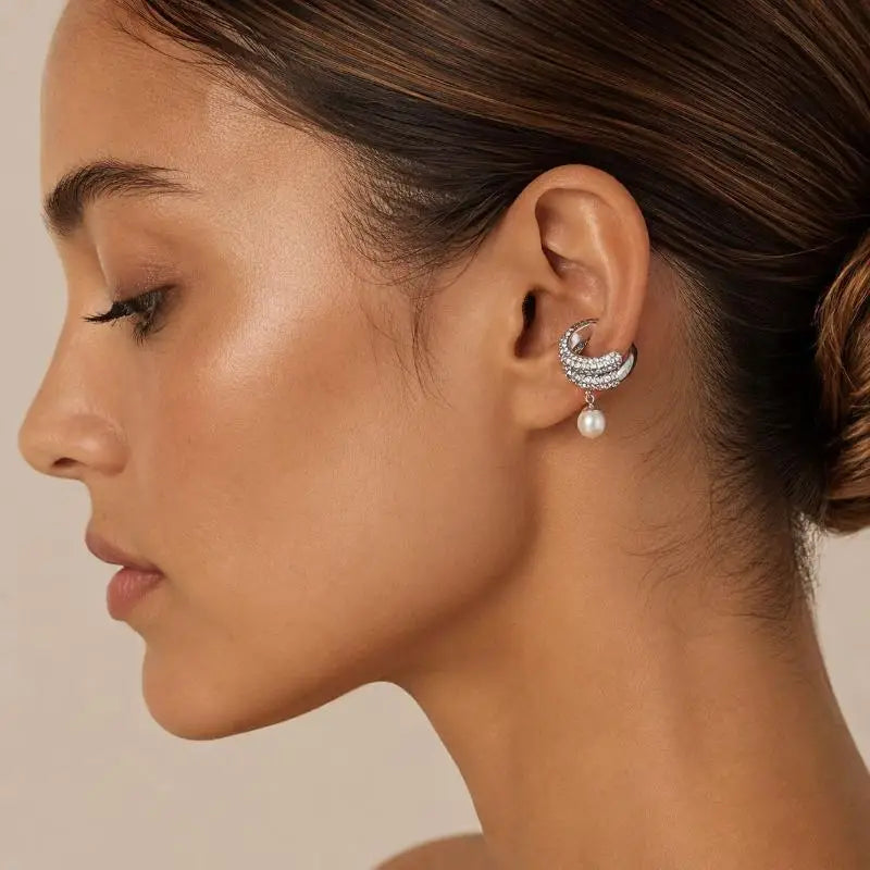 Zircon Pearl Ear Cuff Espiga Jewelry