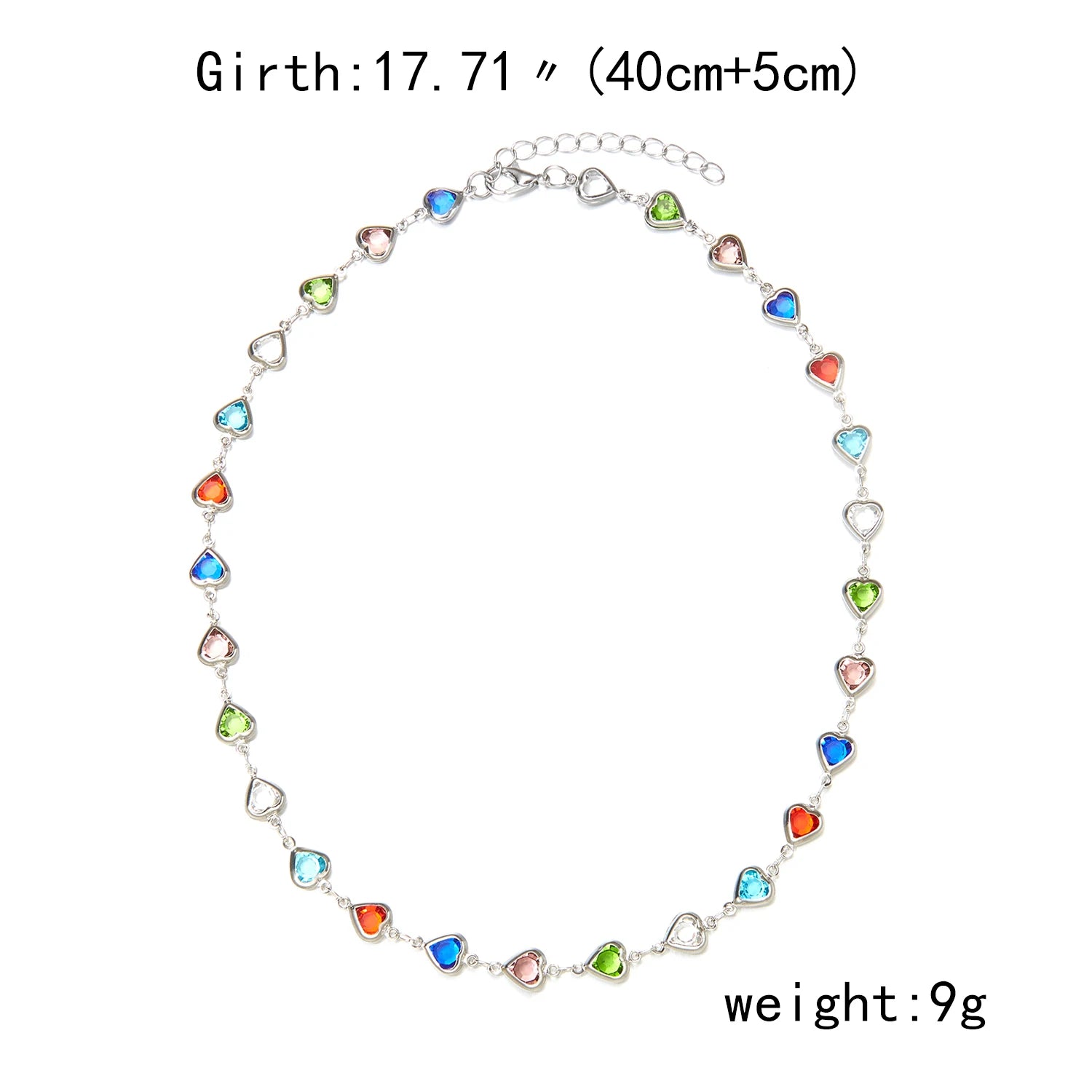 Exquisite Rainbow Zircon Heart Choker Necklace For Women Korean Crystal Gold Color Metal Chain Collar Girls Party Beach Jewelry Espiga Jewelry