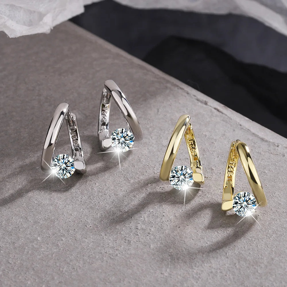 925 Sterling Silver Gold Crystals Simple Earrings For Women Fashion Wedding Luxury Jewelry 2024 Trend Espiga Jewelry