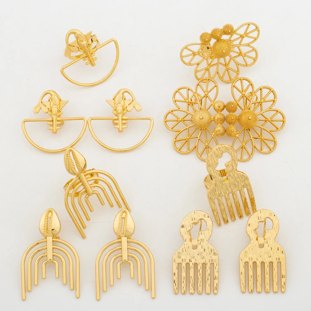 New   Plated Jewelry Set For Women Design Dubai Fashion Earrings and Ring Set African Bridal Wedding Jewelry Party Gift Espiga Jewelry