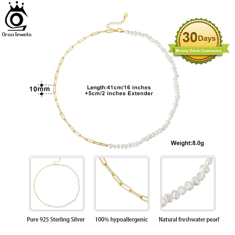 ORSA JEWELS Half Pearl Chain Clip Necklace Choker Chain Women Girls Jewelry Set for Dancing Party Dating Wedding Vacation GPN13 Espiga Jewelry