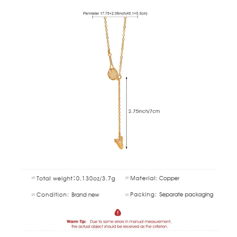 Tennis Racket Necklace Minimalist Alloy Pendant Sporty Chic Choker Adjustable Chain Athleisure Jewelry Gift for Her Espiga Jewelry