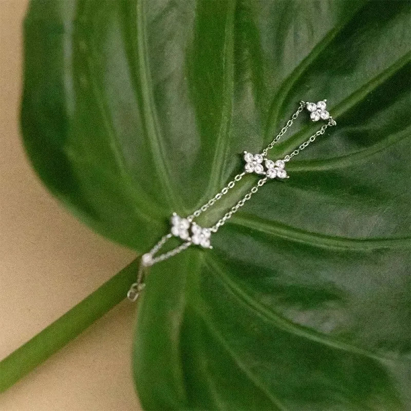 High Quality Crystal Four Leaf Flower Bracelet for Women Clasic Trendy Gold Color Stainless Steel Zircon Bangle Jewelry Gift Espiga Jewelry