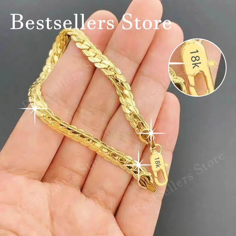 925 Sterling Silver, 18K Gold, 5mm Embossed Bracelet - Fashionable for Men and Women, Charming, Wedding Gifts and Jewelry Espiga Jewelry