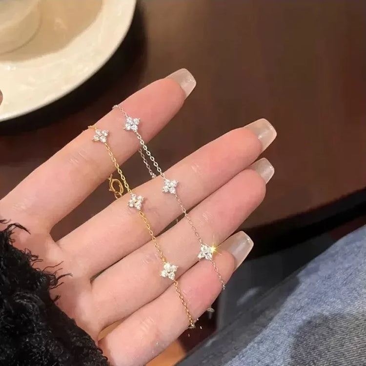 High Quality Crystal Four Leaf Flower Bracelet for Women Clasic Trendy Gold Color Stainless Steel Zircon Bangle Jewelry Gift Espiga Jewelry