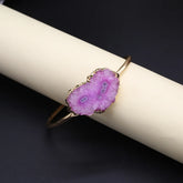 Fashion Jewerly Gift Bracelets Femme Acier Inoxidable Zinc Alloy Cuff Bracelet Fashion Colorful Natural Embryo Agate Stone Espiga Jewelry