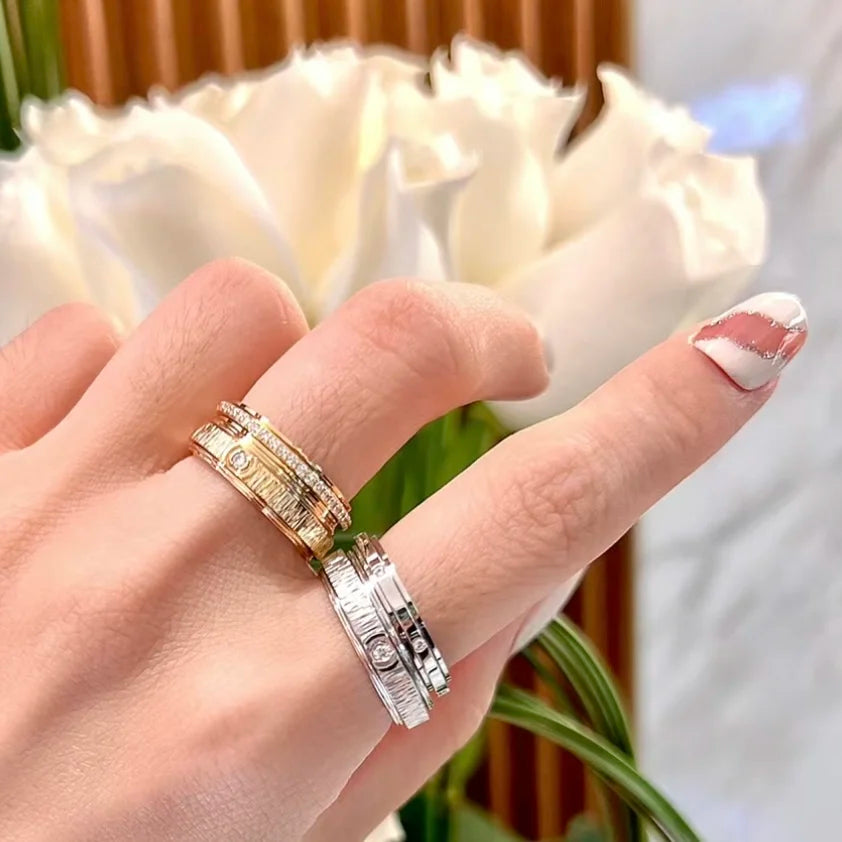 18K gold-plated rotatable single diamond ring for couples Espiga Jewelry