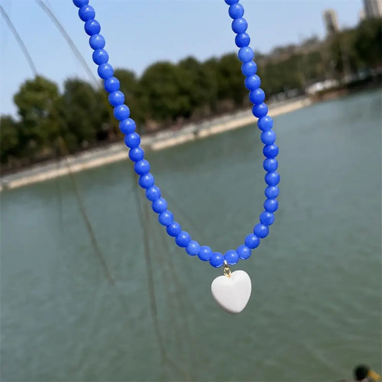 Sweater Chain Y2K Simple Alloy Women Jewelry Accessories Korean Necklace Rainbow Color Necklace Love Heart Pendant DIY Espiga Jewelry