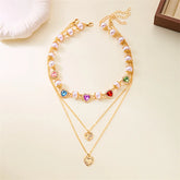 Delicate Rainbow Zircon Heart Necklace for Women Elegant Imitation Pearl Pendant Necklace Girls Party Jewelry Accessory Espiga Jewelry
