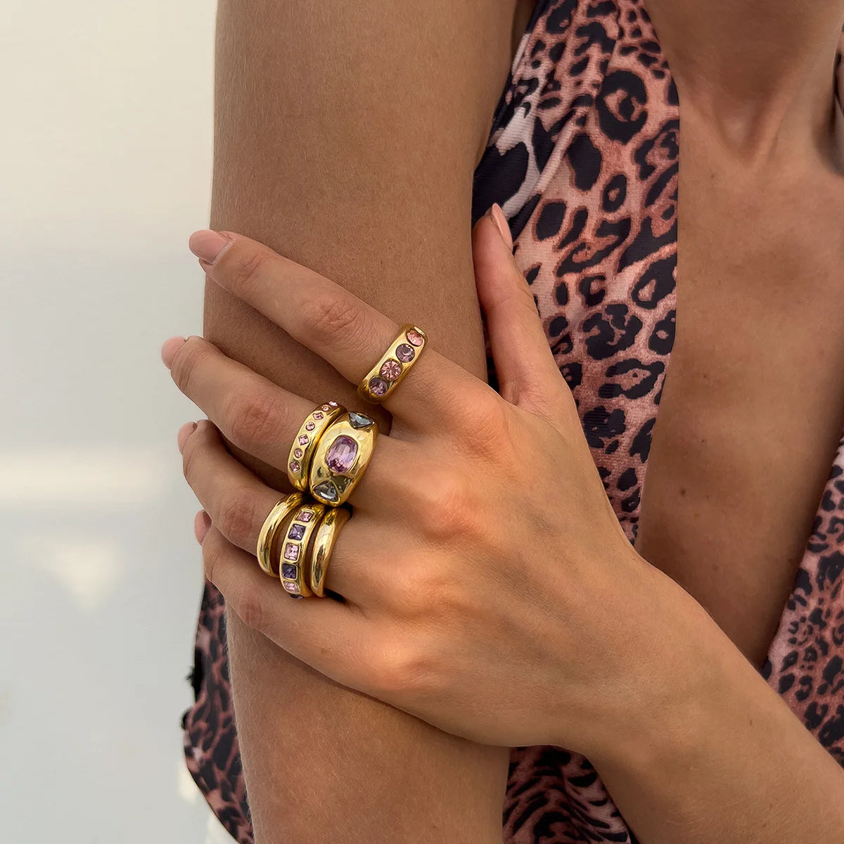 Gold Ring Set For Woman Fashion Rhinestone Alloy Ring Adjustable Wide Ring Irregular Aesthetic Jewelry Gift For Special Occasion Espiga Jewelry