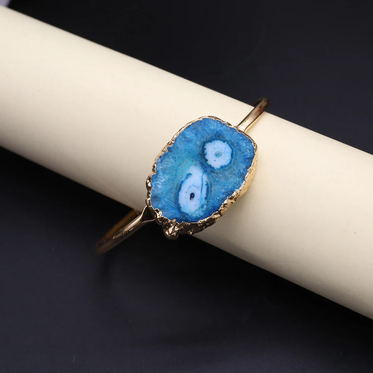 Fashion Jewerly Gift Bracelets Femme Acier Inoxidable Zinc Alloy Cuff Bracelet Fashion Colorful Natural Embryo Agate Stone Espiga Jewelry
