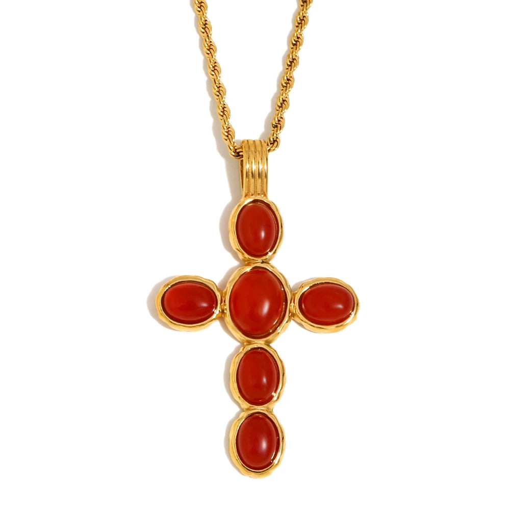 E. B. Belle Sparkling Luxury Colored Zirconia Cross Pendant Stainless Steel Women&