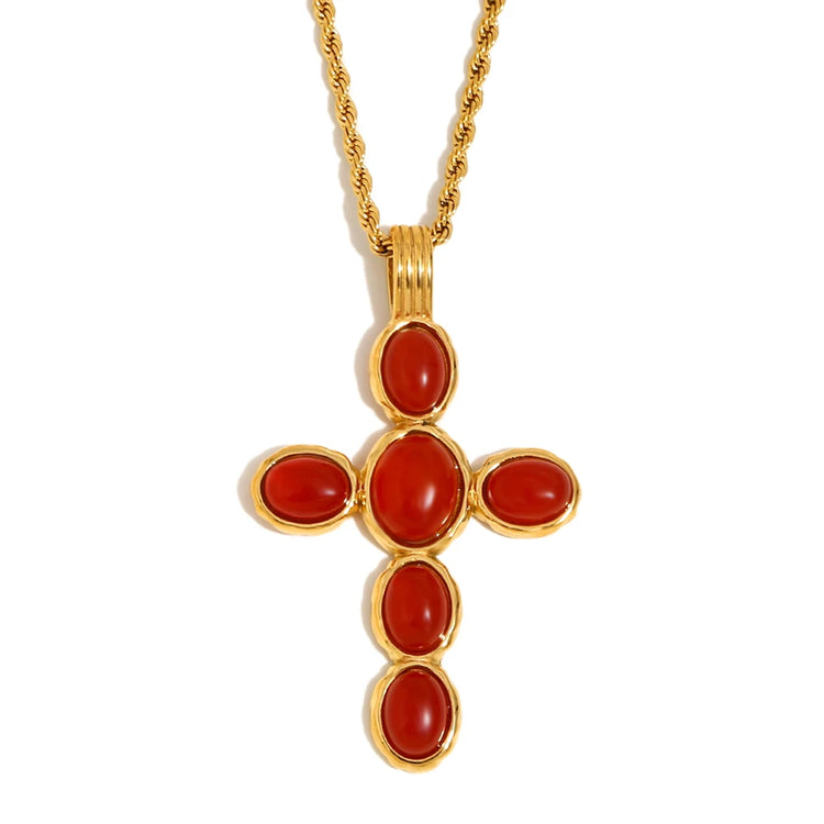 E. B. Belle Sparkling Luxury Colored Zirconia Cross Pendant Stainless Steel Women&