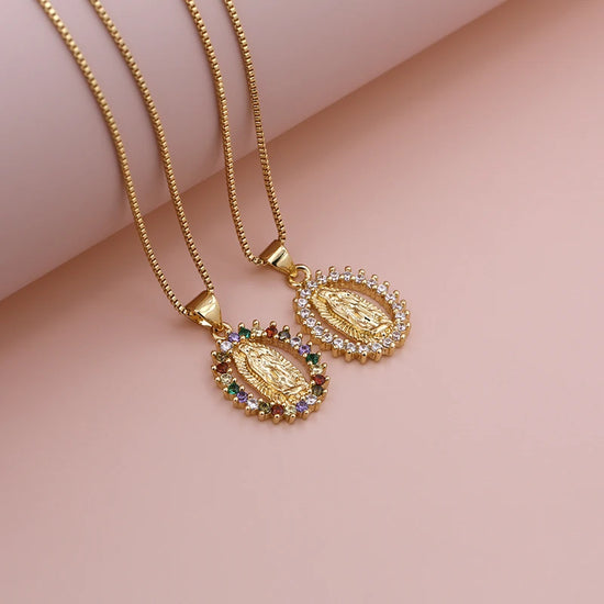 2024 Small Rainbow Virgin Mary Necklaces For Women Gold Plated Guadalupe chain  Necklaces Catholic daily  Jewelry Espiga Jewelry