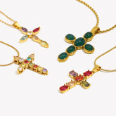 E. B. Belle Sparkling Luxury Colored Zirconia Cross Pendant Stainless Steel Women&