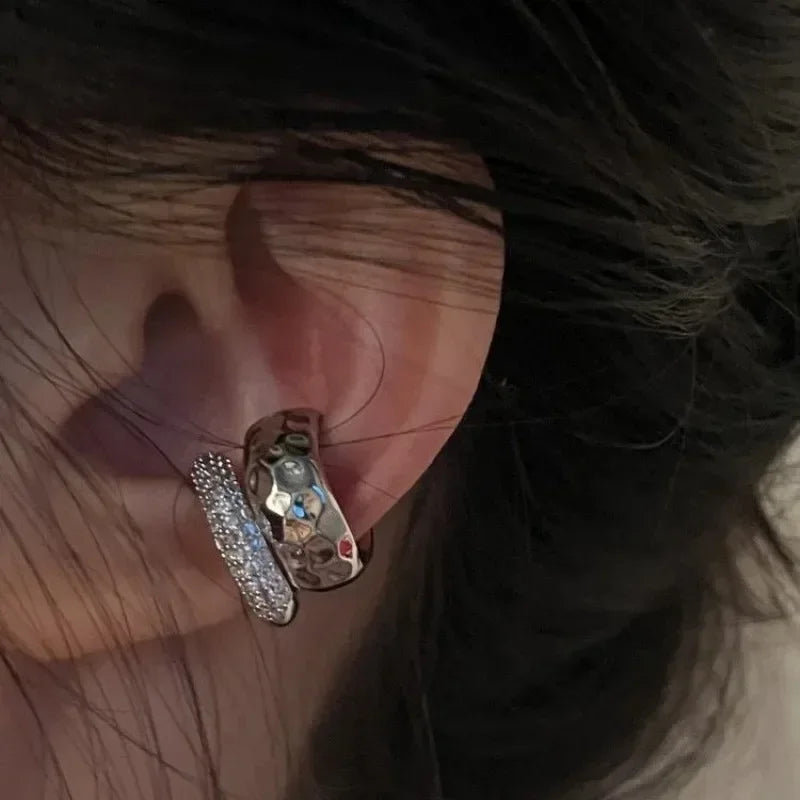 Punk Zircon Double-layer Ear Cuff No Piercing Earrings Trendy Unique Metal Geometric Ear Clip for Women Jewelry Accessories Gift Espiga Jewelry