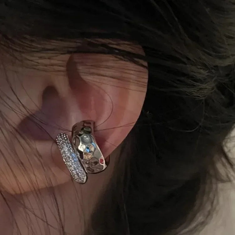 Punk Zircon Double-layer Ear Cuff No Piercing Earrings Trendy Unique Metal Geometric Ear Clip for Women Jewelry Accessories Gift Espiga Jewelry