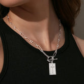 New Fashion Cross Pendant Necklace for Women Toggle Clasp Rectangle Necklaces Paperclip Collarbone Chain Christian Faith Jewelry Espiga Jewelry