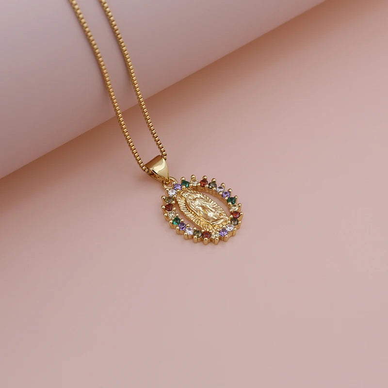 2024 Small Rainbow Virgin Mary Necklaces For Women Gold Plated Guadalupe chain  Necklaces Catholic daily  Jewelry Espiga Jewelry