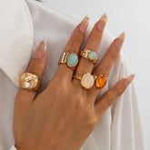 Ingemark 5Pcs/Set Retro Gold Color Irregular Metal Ring for Women Bohemian Open Adjustable Wide Ring Aesthetic Y2K Jewelry Gift Espiga Jewelry