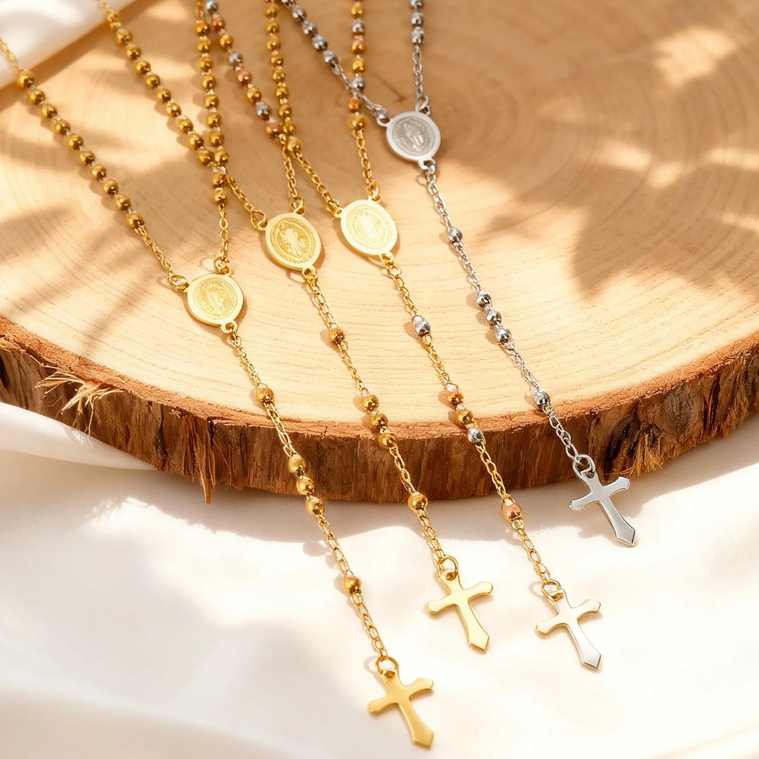 Rosary Virgin Cross Drop Y-shaped Necklace for Women,Stainless Steel Link Bead Chain Prayer Necklaces,Mary Jewelry Gift Espiga Jewelry