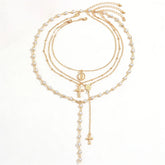 Layered Rosary Cross Necklace Vintage Gold Silver Mary Pendant Pearl Beaded Y Lariat Jewelry Gift for Women Espiga Jewelry