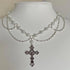 Victorian Gothic Cross Rosary Necklace With Chain Charm Handmade Sacred Pearl Beaded Necklace Layered Necklace Espiga Jewelry