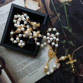 Religious Five Blessed Rosary Necklace  Prayer Beaded Chain Chaplet Saint Benedict Medal Crucifix Cross Y-Necklace  Jewelry Espiga Jewelry