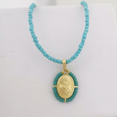Virgin Mary Pendant Charm Necklace Women Imitation Pearl Cross Scared Heart Jesus Choker Seed Beads Gold Color Jewelry Mom Espiga Jewelry