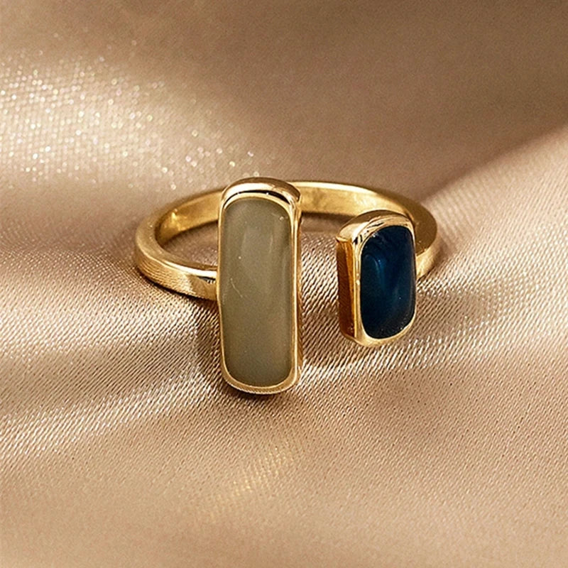 New Adjustable Colorful Drip Glaze Ring Women Fashion Retro Geometric Gold Colour Metal Rings Wedding Jewelry Birthday Gift Espiga Jewelry