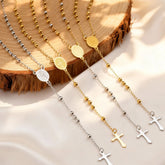 Rosary Virgin Cross Drop Y-shaped Necklace for Women,Stainless Steel Link Bead Chain Prayer Necklaces,Mary Jewelry Gift Espiga Jewelry