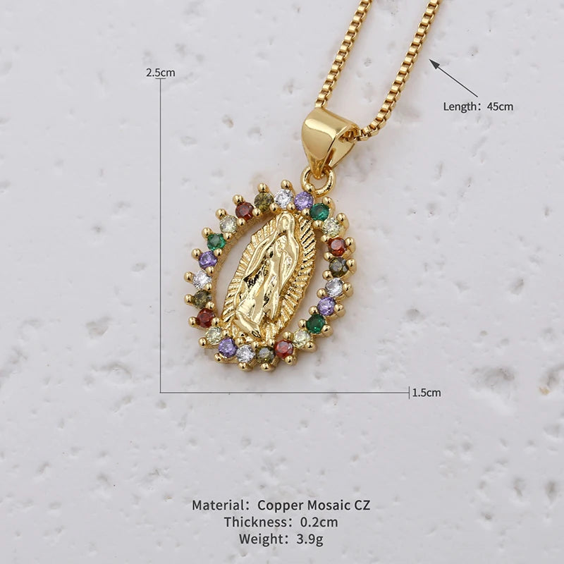 2024 Small Rainbow Virgin Mary Necklaces For Women Gold Plated Guadalupe chain  Necklaces Catholic daily  Jewelry Espiga Jewelry