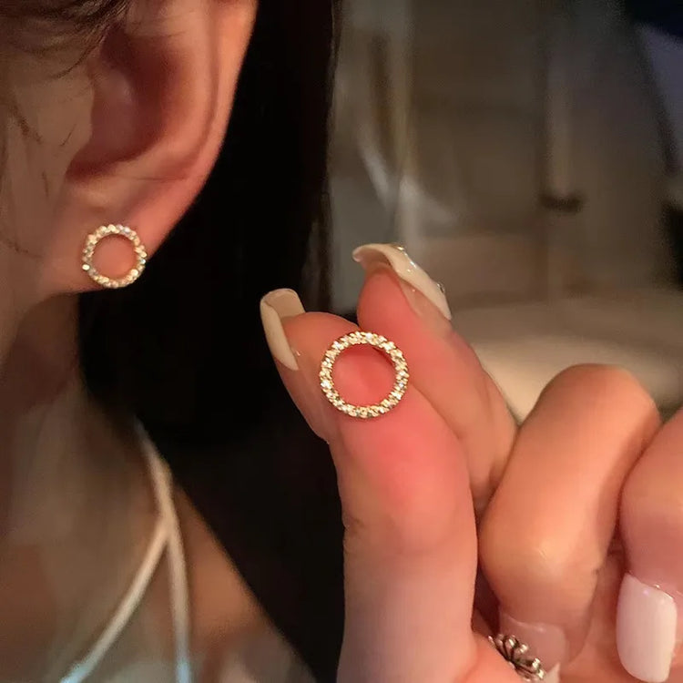 Gold Circle Stud Earrings – view 8