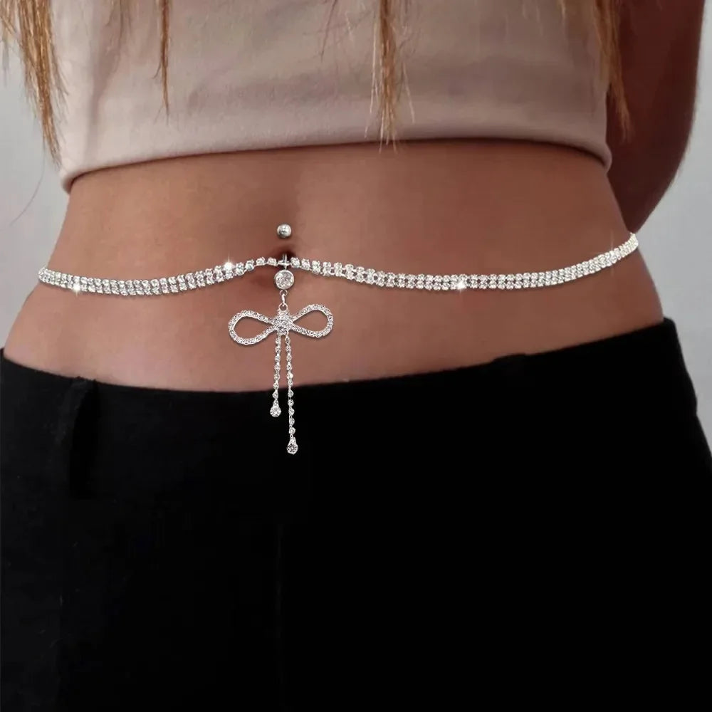 Sexy Bowtie Zircon Chain for Women Crystal Butterfly Waist Bead Belly Chain Belly Belt Summer Beach Body Jewelry Espiga Jewelry