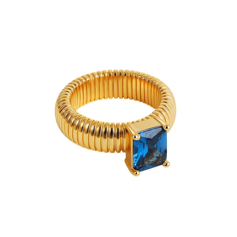 Colorful Zircon Stretch Ring – Dark Blue