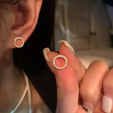 Gold Circle Stud Earrings – view 3