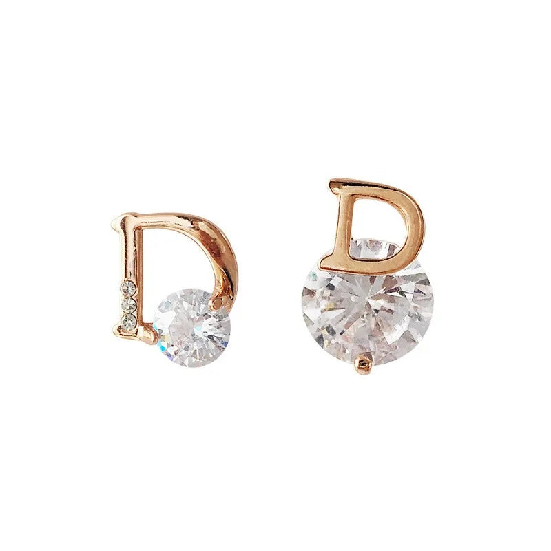 Simple Asymmetric D-shaped Earrings, Internet-famous Versatile Small Zircon Eardrops, Elegant Fashionable Light Luxury Earrings Espiga Jewelry