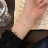 High Quality Crystal Four Leaf Flower Bracelet for Women Clasic Trendy Gold Color Stainless Steel Zircon Bangle Jewelry Gift Espiga Jewelry