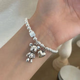 925 Sterling Silver Bracelets for Women String of Beads Accessories Trend Vintage Simple Cute Bear Pendant Party Jewelry Espiga Jewelry