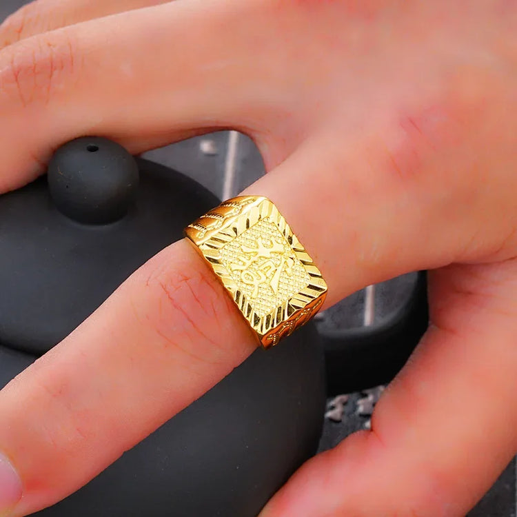 Real 18K Gold Ring for Men Anillos Mujer Rock Gemstone Genuine 18 K Gold Jewelry  Anillos De Hiphop Origin Rings Box Bizuteria Espiga Jewelry