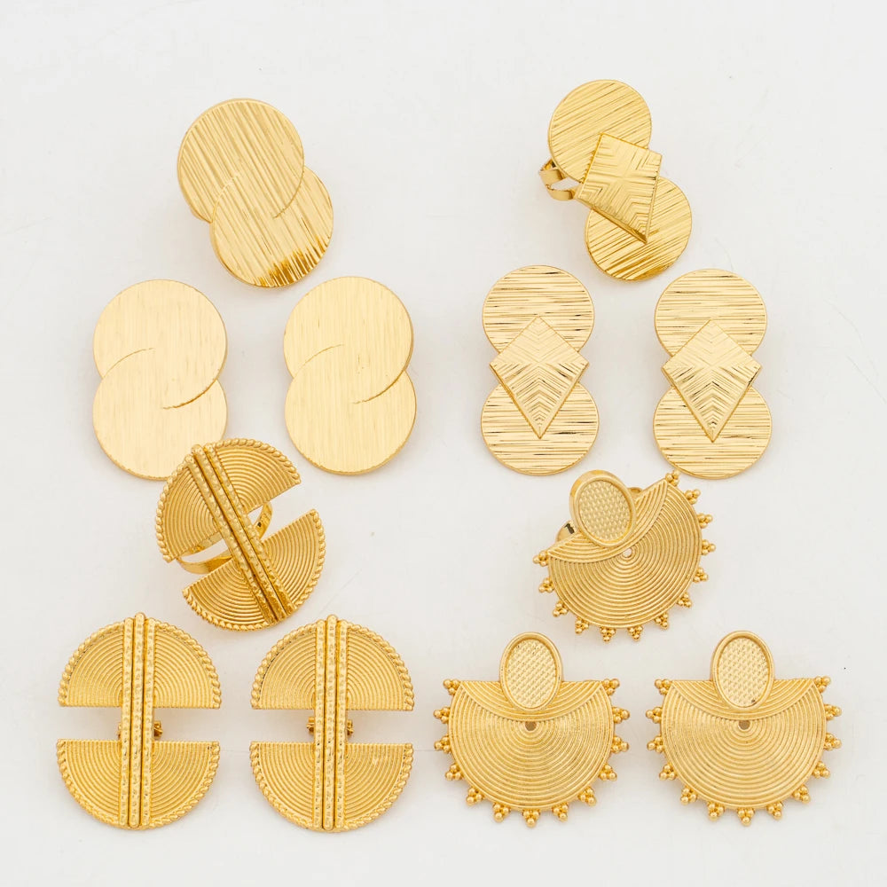 New   Plated Jewelry Set For Women Design Dubai Fashion Earrings and Ring Set African Bridal Wedding Jewelry Party Gift Espiga Jewelry
