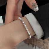 100% Solid 925 Sterling Silver Metal Bracelets for Women Men Beads Adjuatable Handmade Simple Bracelet Birthday Christmas Gift Espiga Jewelry