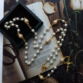 Religious Five Blessed Rosary Necklace  Prayer Beaded Chain Chaplet Saint Benedict Medal Crucifix Cross Y-Necklace  Jewelry Espiga Jewelry