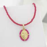 Virgin Mary Pendant Charm Necklace Women Imitation Pearl Cross Scared Heart Jesus Choker Seed Beads Gold Color Jewelry Mom Espiga Jewelry