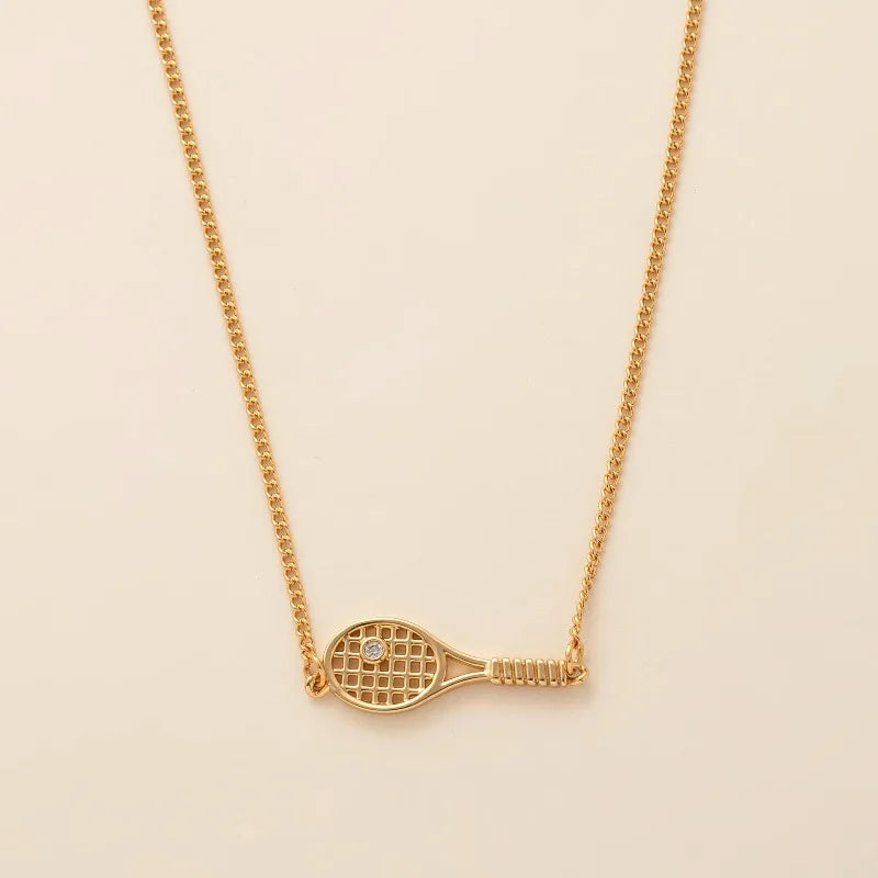 Tennis Racket Necklace Minimalist Alloy Pendant Sporty Chic Choker Adjustable Chain Athleisure Jewelry Gift for Her Espiga Jewelry