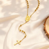 Rosary Virgin Cross Drop Y-shaped Necklace for Women,Stainless Steel Link Bead Chain Prayer Necklaces,Mary Jewelry Gift Espiga Jewelry