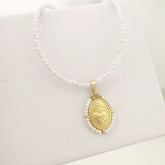 Virgin Mary Pendant Charm Necklace Women Imitation Pearl Cross Scared Heart Jesus Choker Seed Beads Gold Color Jewelry Mom Espiga Jewelry