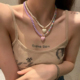 Sweater Chain Y2K Simple Alloy Women Jewelry Accessories Korean Necklace Rainbow Color Necklace Love Heart Pendant DIY Espiga Jewelry