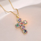 Fashion Colorful Zircon Cross Pendant Necklaces for Women Girls Stainless Steel Romantic Jewelry Accessories Gifts Espiga Jewelry
