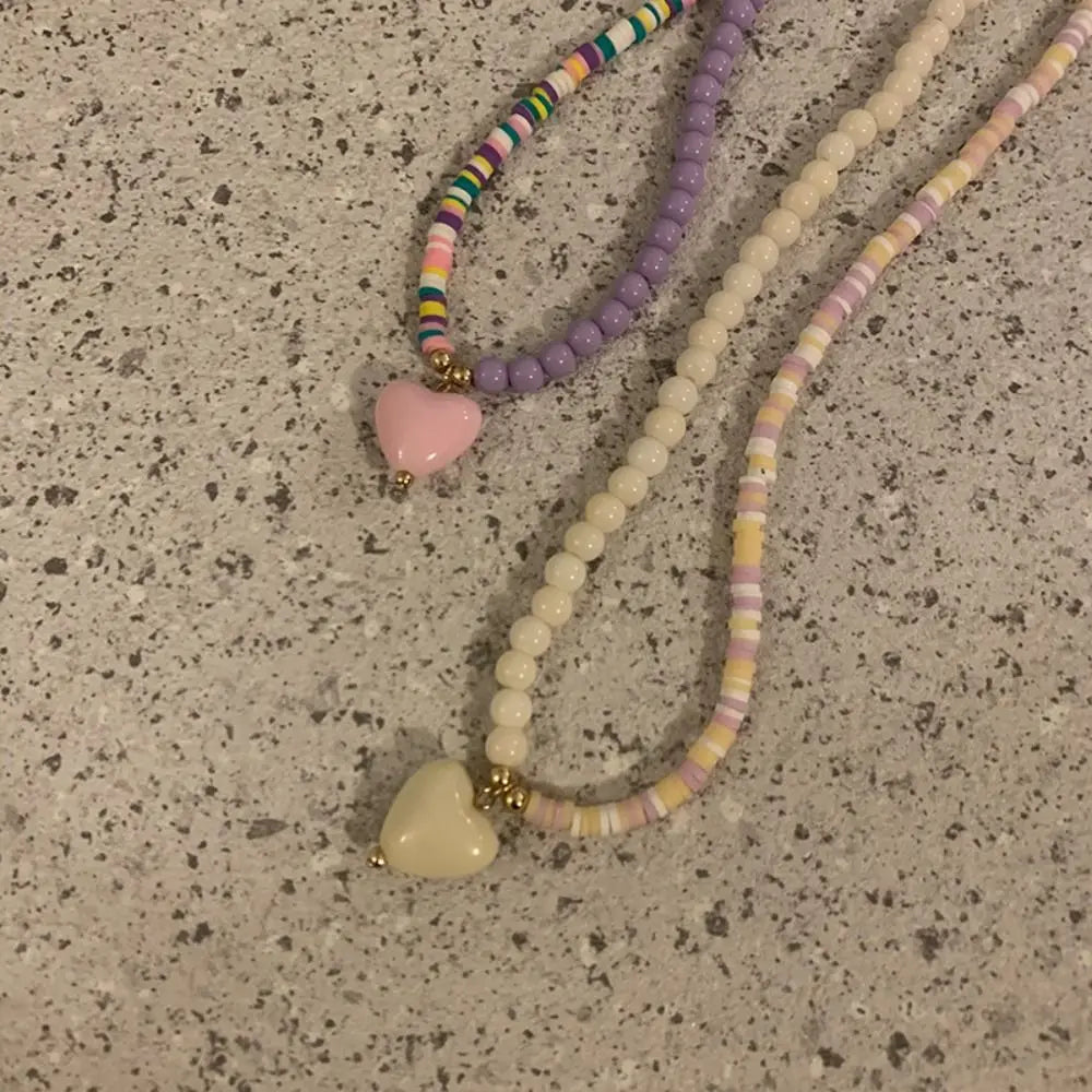 Sweater Chain Y2K Simple Alloy Women Jewelry Accessories Korean Necklace Rainbow Color Necklace Love Heart Pendant DIY Espiga Jewelry